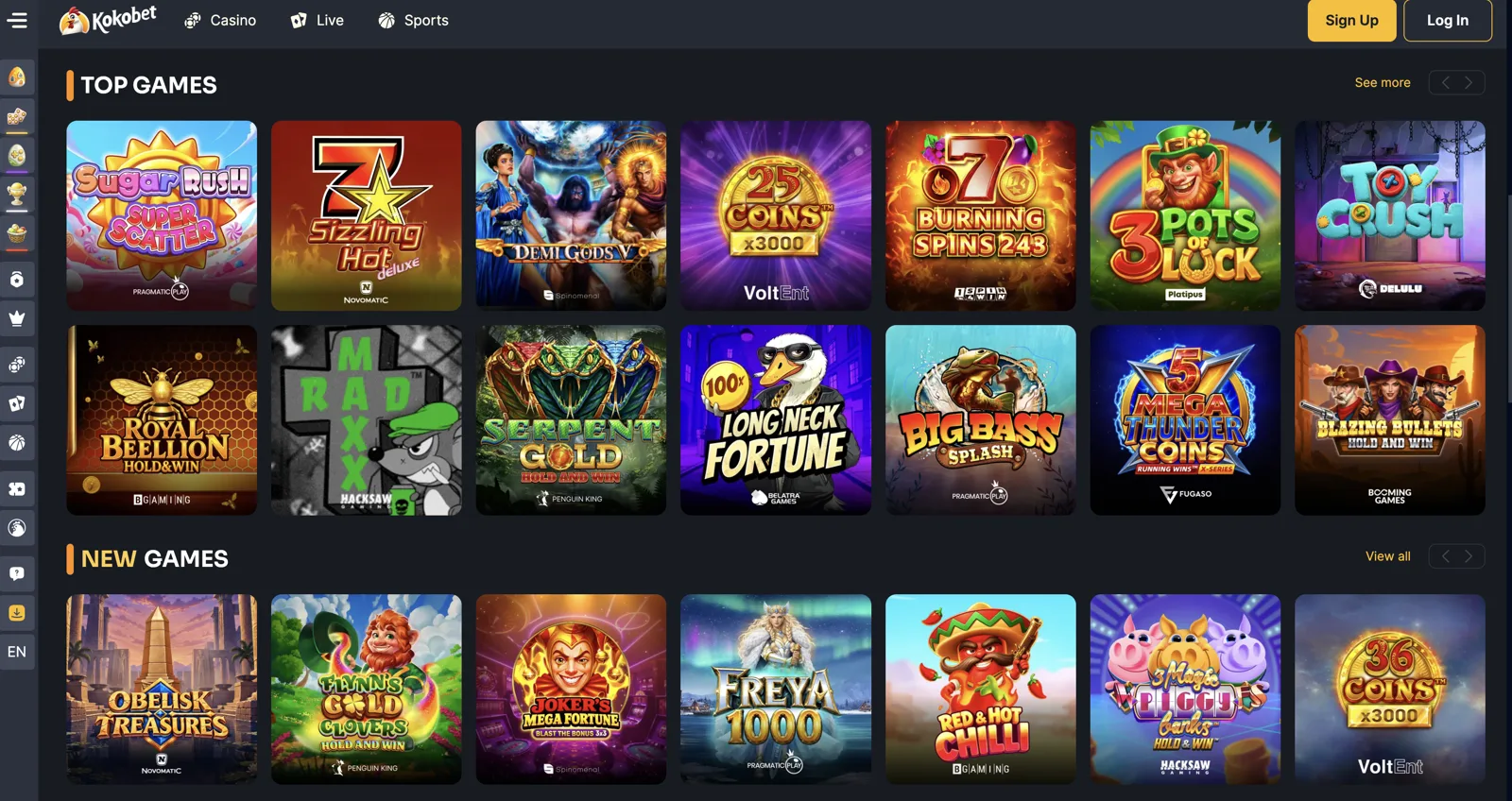 Top games en nieuwe spellen bij Kokobet